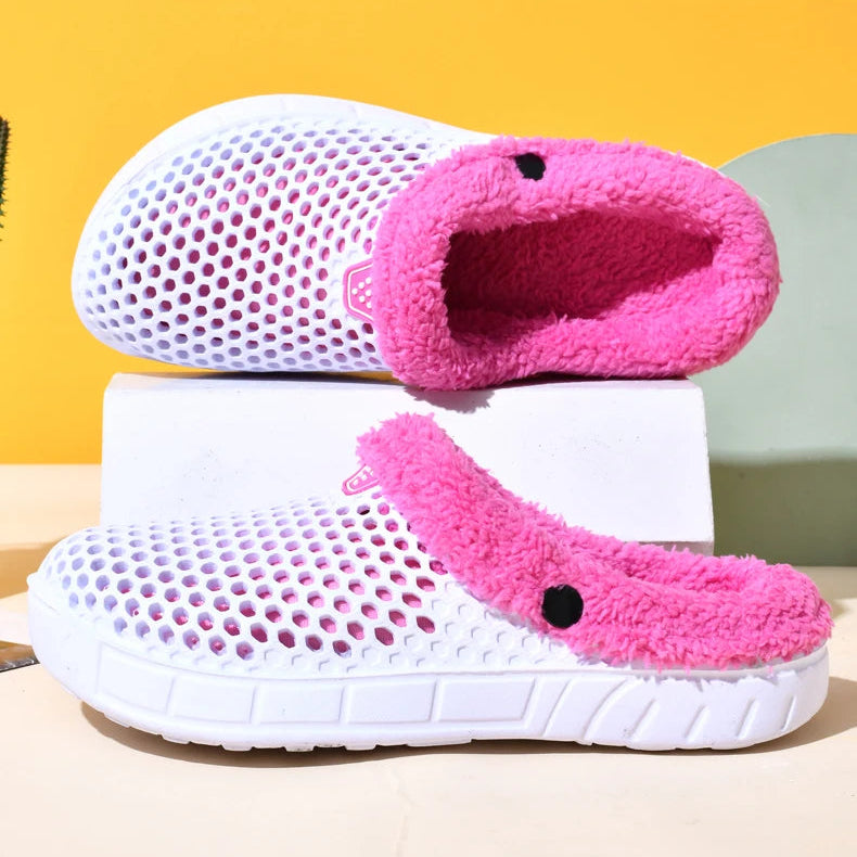 Chaussons Chauds Rose Blanc