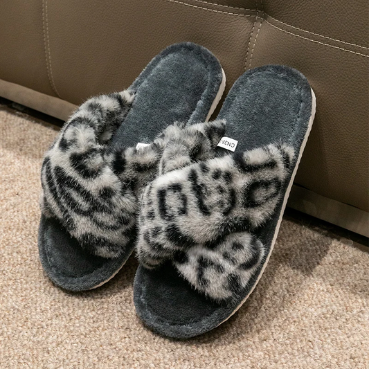 Chaussons Léopard Femme Gris